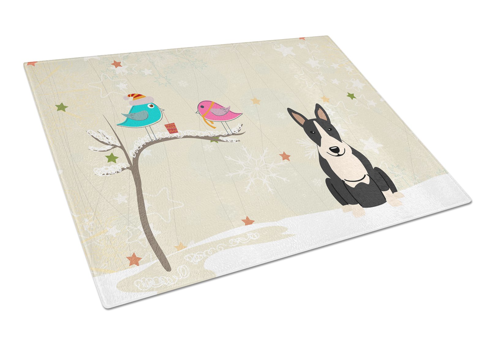 Christmas Presents between Friends Bull Terrier - Black and White Cutting Board Tempered Glass Kitchen Cutting Surface, Heat Resistant Chopping, Non-Slip Feet, Food Prep & Serving