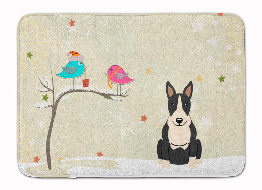Christmas Presents between Friends Bull Terrier - Black and White Memory Foam Kitchen Mat Machine Washable Anti-Fatigue Cushion Comfort Bath or Kitchen Rug