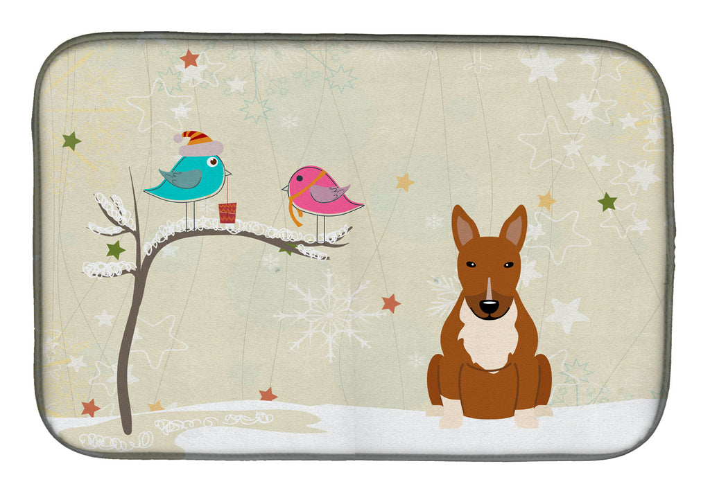 Christmas Presents between Friends Bull Terrier - Red Dish Drying Mat Absorbent Dish Drying Mat Pad for Kitchen Counter Dish Drainer Mat for Countertop, 14 x 21", Multicolor