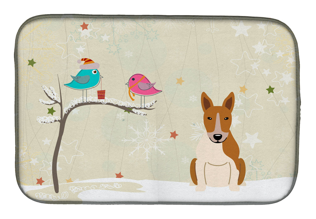 Christmas Presents between Friends Bull Terrier - Red and White Dish Drying Mat Absorbent Dish Drying Mat Pad for Kitchen Counter Dish Drainer Mat for Countertop, 14 x 21", Multicolor