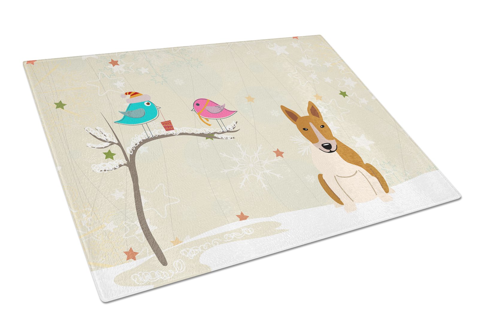 Christmas Presents between Friends Bull Terrier - Red and White Cutting Board Tempered Glass Kitchen Cutting Surface, Heat Resistant Chopping, Non-Slip Feet, Food Prep & Serving