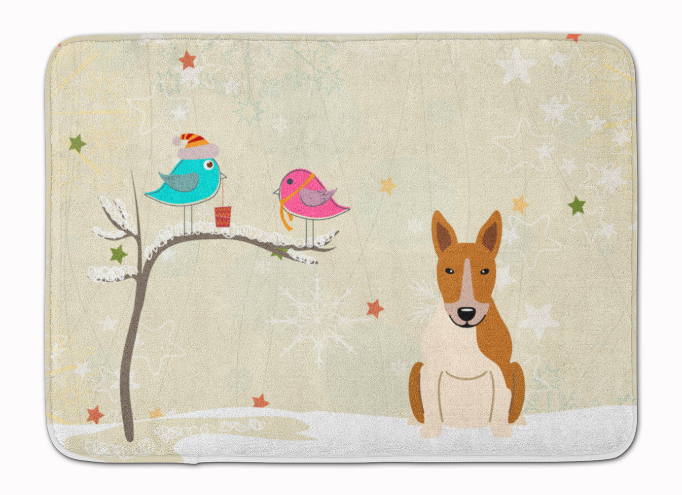 Christmas Presents between Friends Bull Terrier - Red and White Memory Foam Kitchen Mat Machine Washable Anti-Fatigue Cushion Comfort Bath or Kitchen Rug