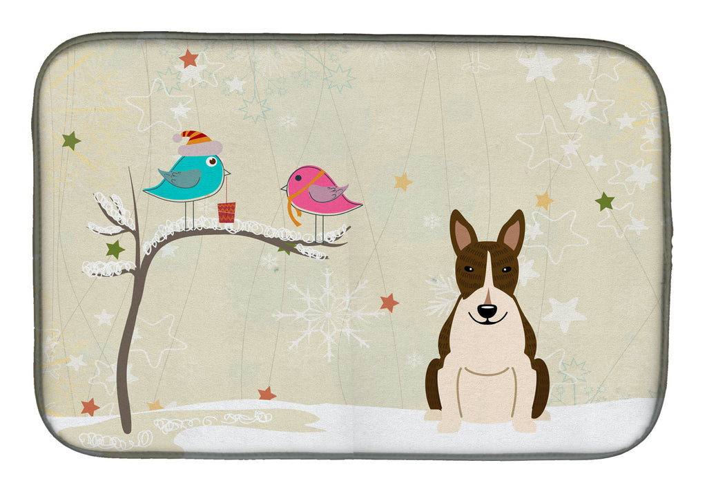 Christmas Presents between Friends Bull Terrier - Dark Brindle Dish Drying Mat Absorbent Dish Drying Mat Pad for Kitchen Counter Dish Drainer Mat for Countertop, 14 x 21", Multicolor