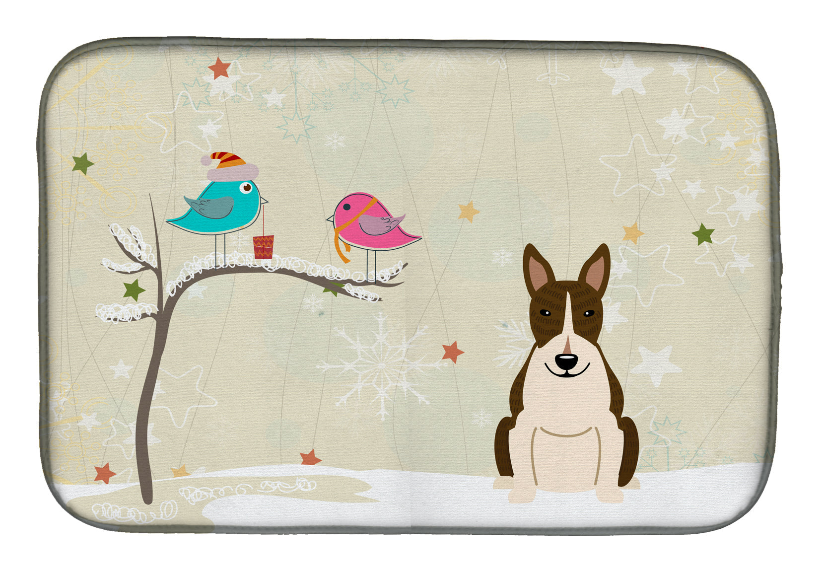 Christmas Presents between Friends Bull Terrier - Dark Brindle Dish Drying Mat Absorbent Dish Drying Mat Pad for Kitchen Counter Dish Drainer Mat for Countertop, 14 x 21", Multicolor