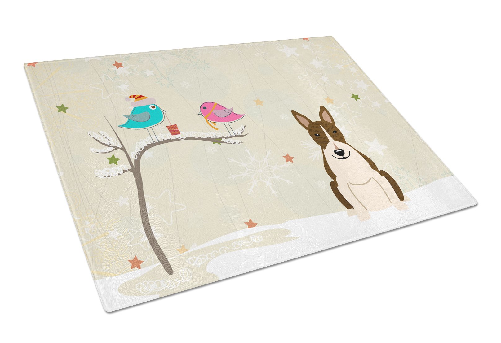 Christmas Presents between Friends Bull Terrier - Dark Brindle Cutting Board Tempered Glass Kitchen Cutting Surface, Heat Resistant Chopping, Non-Slip Feet, Food Prep & Serving