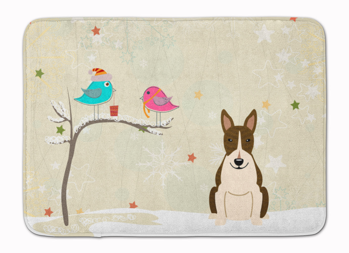 Christmas Presents between Friends Bull Terrier - Dark Brindle Memory Foam Kitchen Mat Machine Washable Anti-Fatigue Cushion Comfort Bath or Kitchen Rug