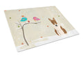 Christmas Presents between Friends Bull Terrier - Brindle Cutting Board Tempered Glass Kitchen Cutting Surface, Heat Resistant Chopping, Non-Slip Feet, Food Prep & Serving