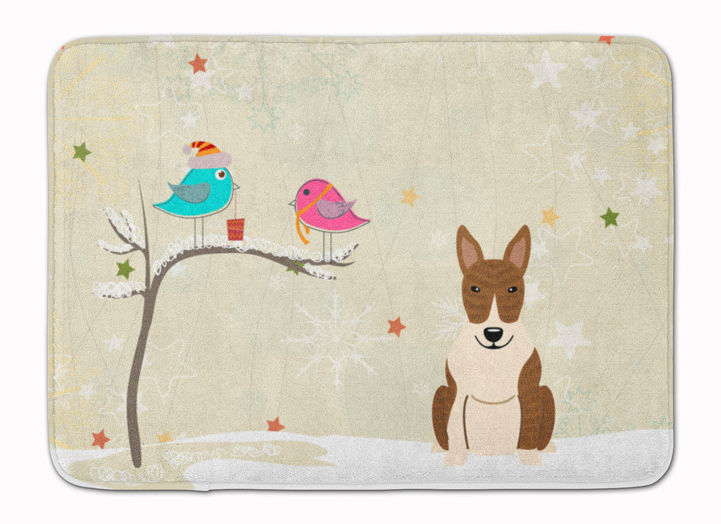 Christmas Presents between Friends Bull Terrier - Brindle Memory Foam Kitchen Mat Machine Washable Anti-Fatigue Cushion Comfort Bath or Kitchen Rug