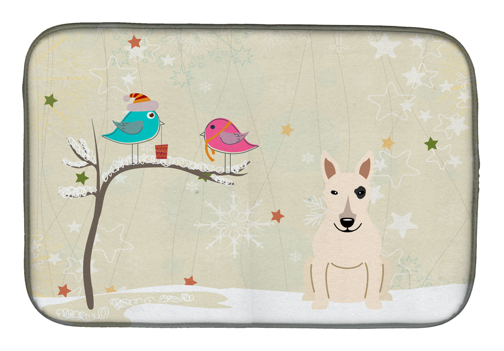 Christmas Presents between Friends Bull Terrier - White Dish Drying Mat Absorbent Dish Drying Mat Pad for Kitchen Counter Dish Drainer Mat for Countertop, 14 x 21", Multicolor