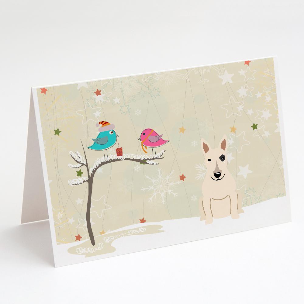 Christmas Presents between Friends Bull Terrier - White Greeting Cards Pack of 8 Blank Cards with Envelopes Whimsical A7 Size 5x7