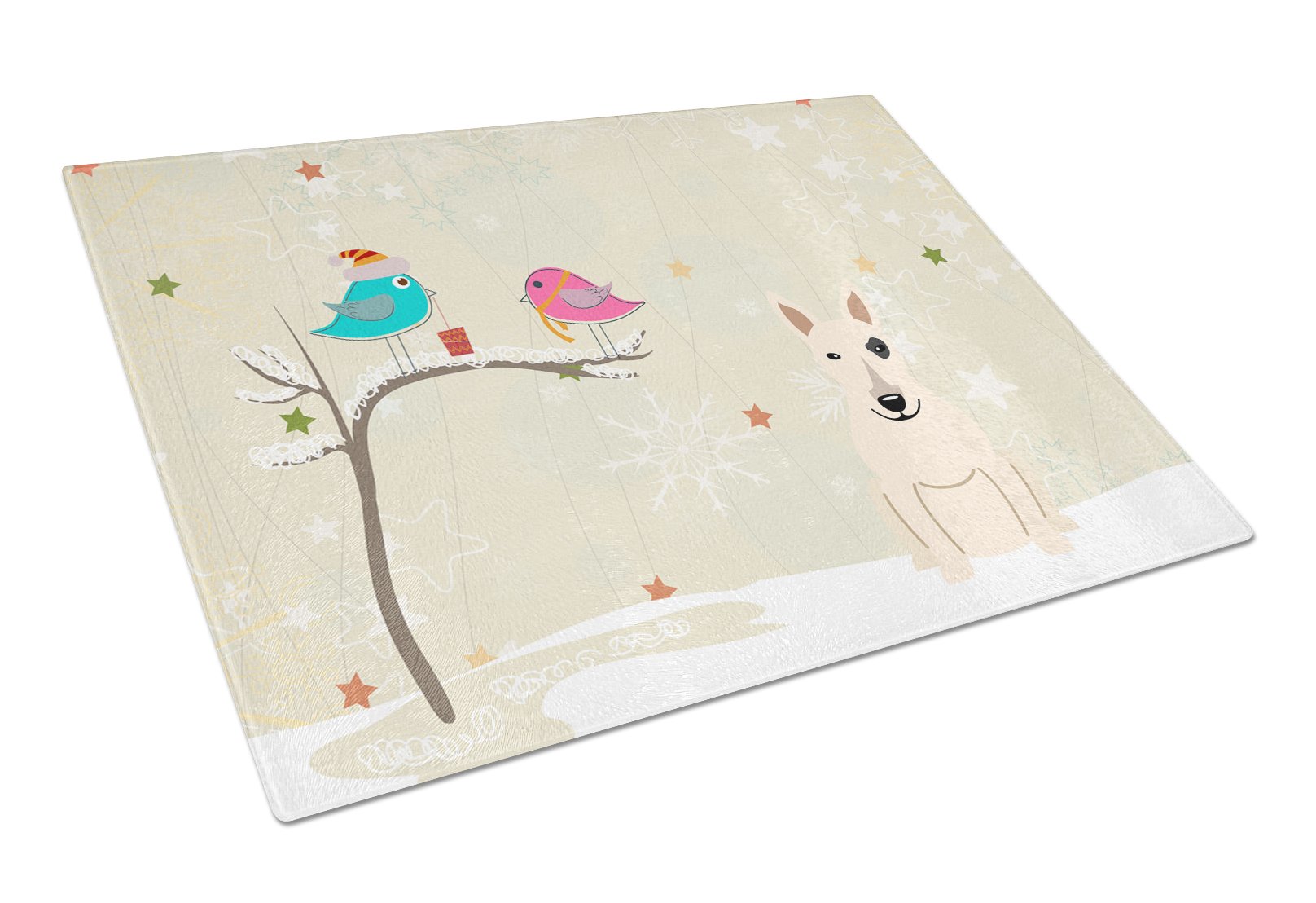 Christmas Presents between Friends Bull Terrier - White Cutting Board Tempered Glass Kitchen Cutting Surface, Heat Resistant Chopping, Non-Slip Feet, Food Prep & Serving