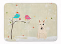Christmas Presents between Friends Bull Terrier - White Memory Foam Kitchen Mat Machine Washable Anti-Fatigue Cushion Comfort Bath or Kitchen Rug