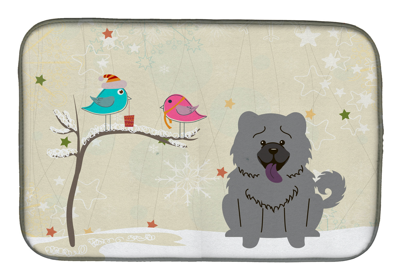 Christmas Presents between Friends Chow Chow - Blue Dish Drying Mat Absorbent Dish Drying Mat Pad for Kitchen Counter Dish Drainer Mat for Countertop, 14 x 21", Multicolor