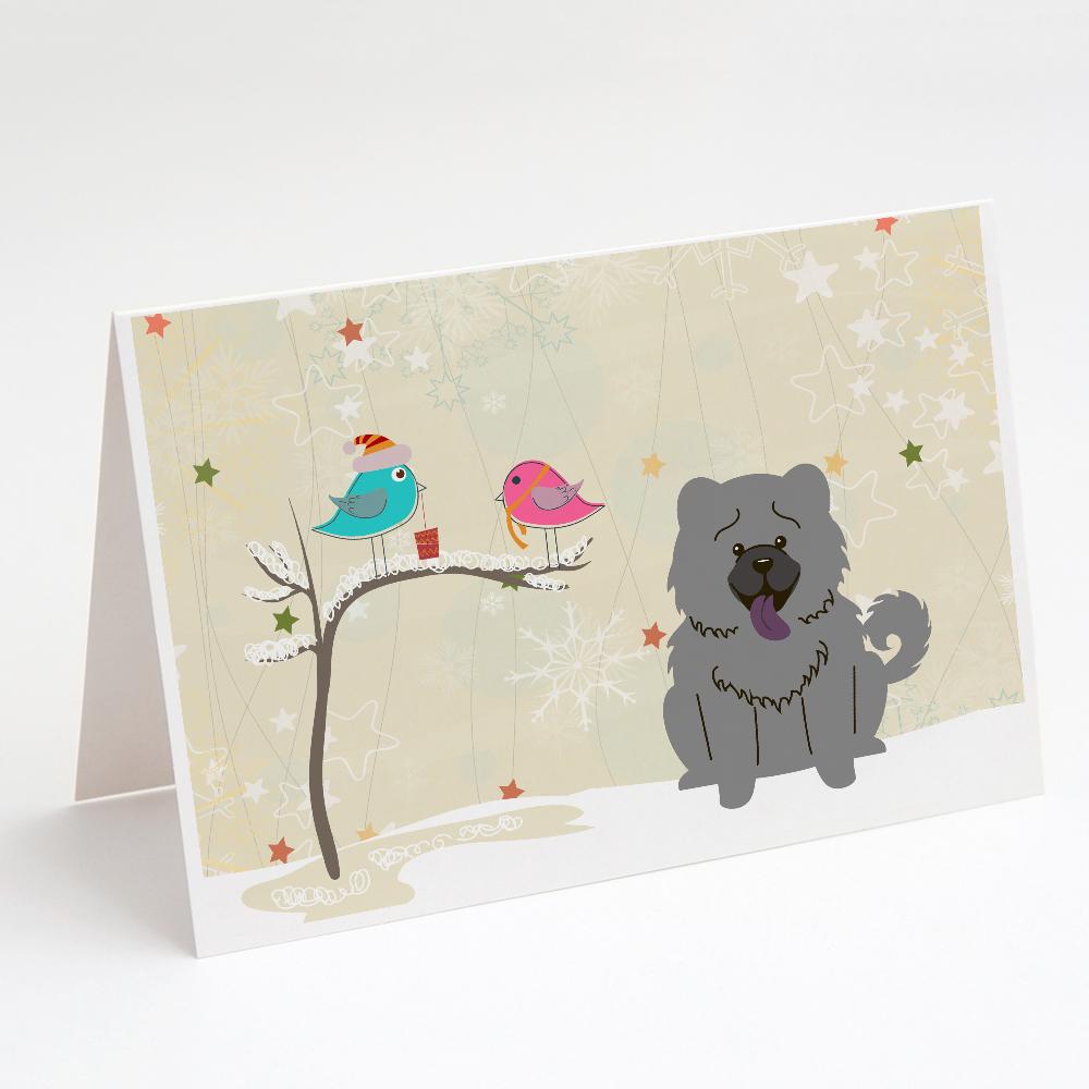 Christmas Presents between Friends Chow Chow - Blue Greeting Cards Pack of 8 Blank Cards with Envelopes Whimsical A7 Size 5x7