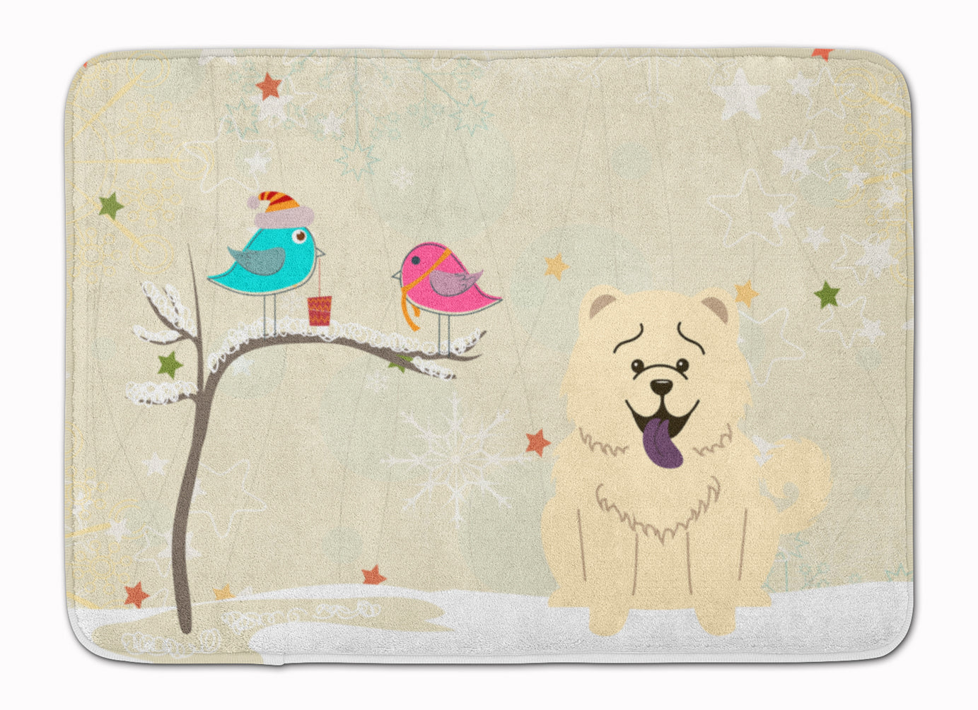 Christmas Presents between Friends Chow Chow - White Memory Foam Kitchen Mat Machine Washable Anti-Fatigue Cushion Comfort Bath or Kitchen Rug