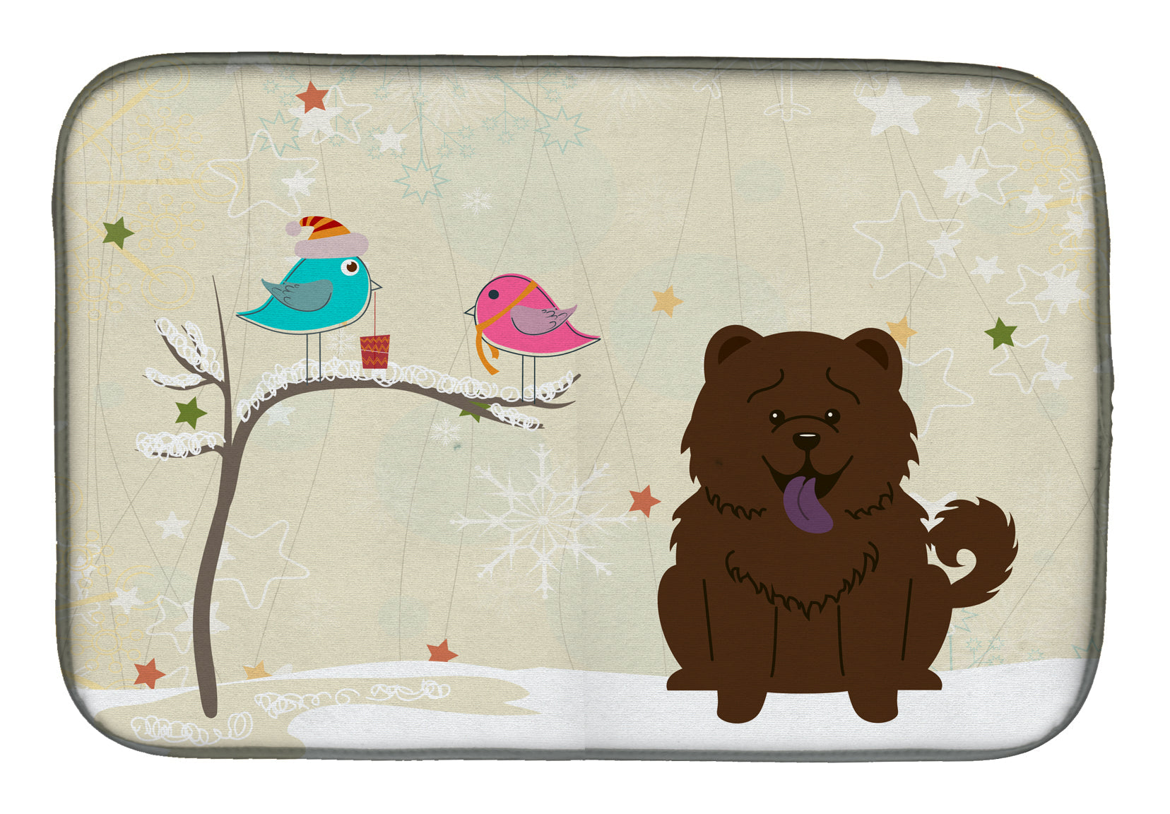 Christmas Presents between Friends Chow Chow - Chocolate Dish Drying Mat Absorbent Dish Drying Mat Pad for Kitchen Counter Dish Drainer Mat for Countertop, 14 x 21", Multicolor