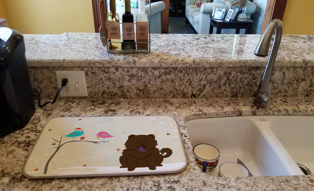 Christmas Presents between Friends Chow Chow - Chocolate Dish Drying Mat Absorbent Dish Drying Mat Pad for Kitchen Counter Dish Drainer Mat for Countertop, 14 x 21", Multicolor