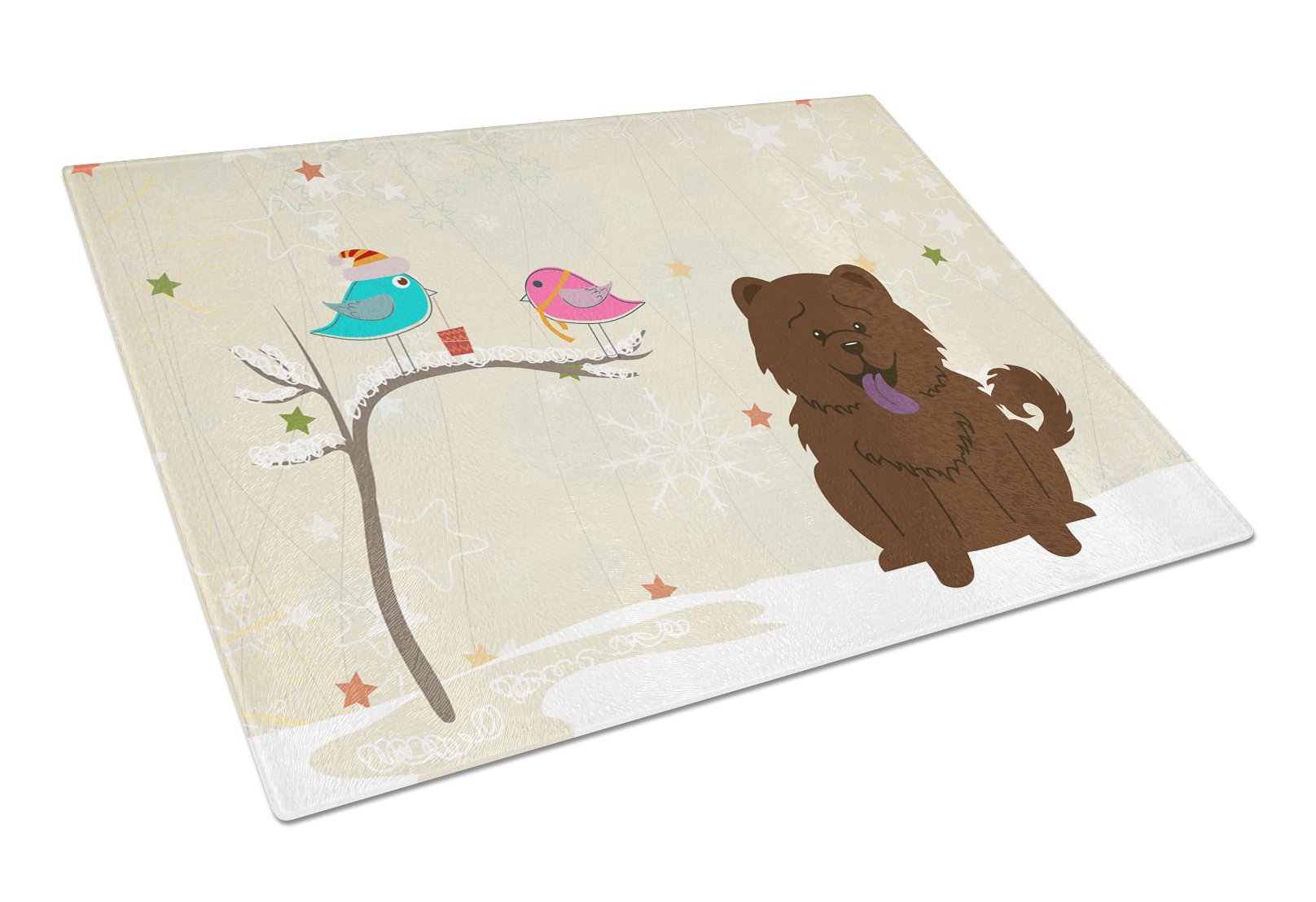 Christmas Presents between Friends Chow Chow - Chocolate Cutting Board Tempered Glass Kitchen Cutting Surface, Heat Resistant Chopping, Non-Slip Feet, Food Prep & Serving
