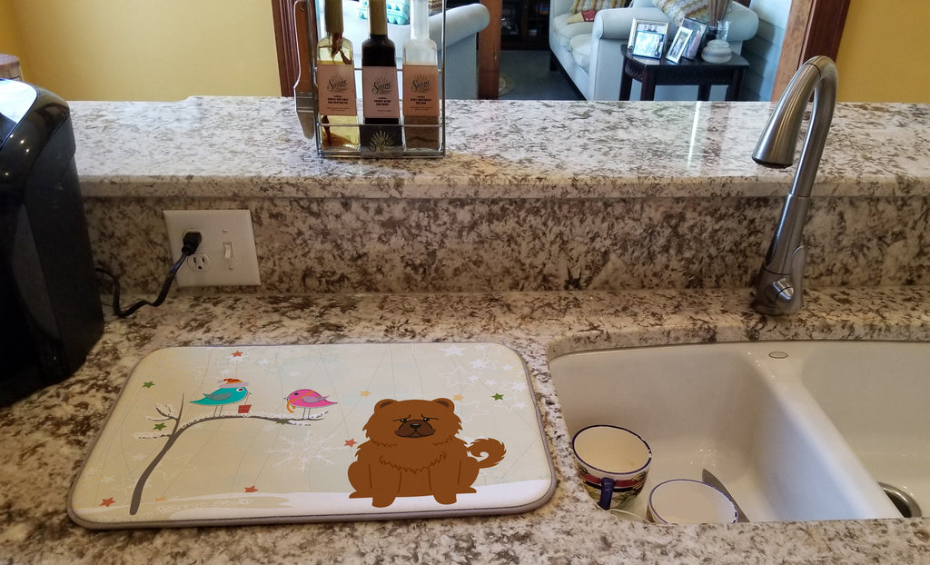 Christmas Presents between Friends Chow Chow - Red Dish Drying Mat Absorbent Dish Drying Mat Pad for Kitchen Counter Dish Drainer Mat for Countertop, 14 x 21", Multicolor