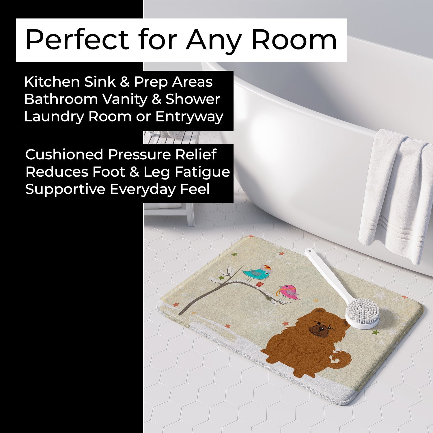 Christmas Presents between Friends Chow Chow - Red Memory Foam Kitchen Mat Machine Washable Anti-Fatigue Cushion Comfort Bath or Kitchen Rug