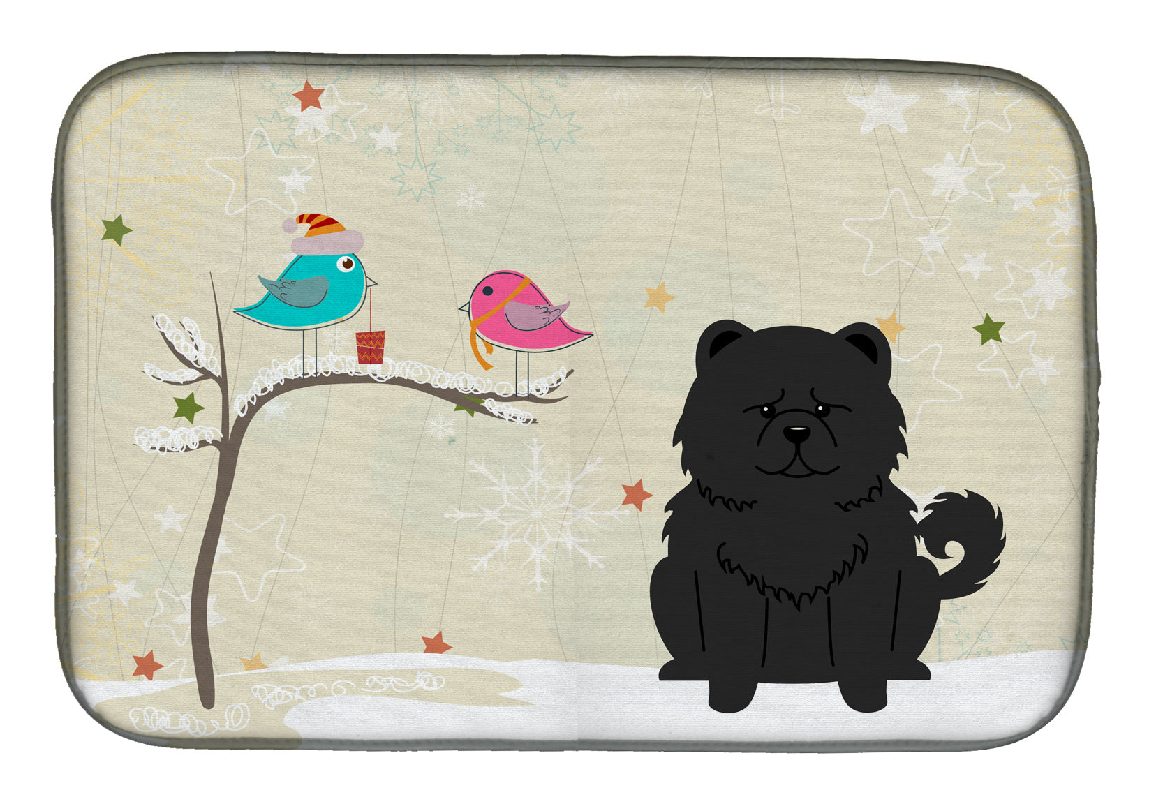 Christmas Presents between Friends Chow Chow - Black Dish Drying Mat Absorbent Dish Drying Mat Pad for Kitchen Counter Dish Drainer Mat for Countertop, 14 x 21", Multicolor