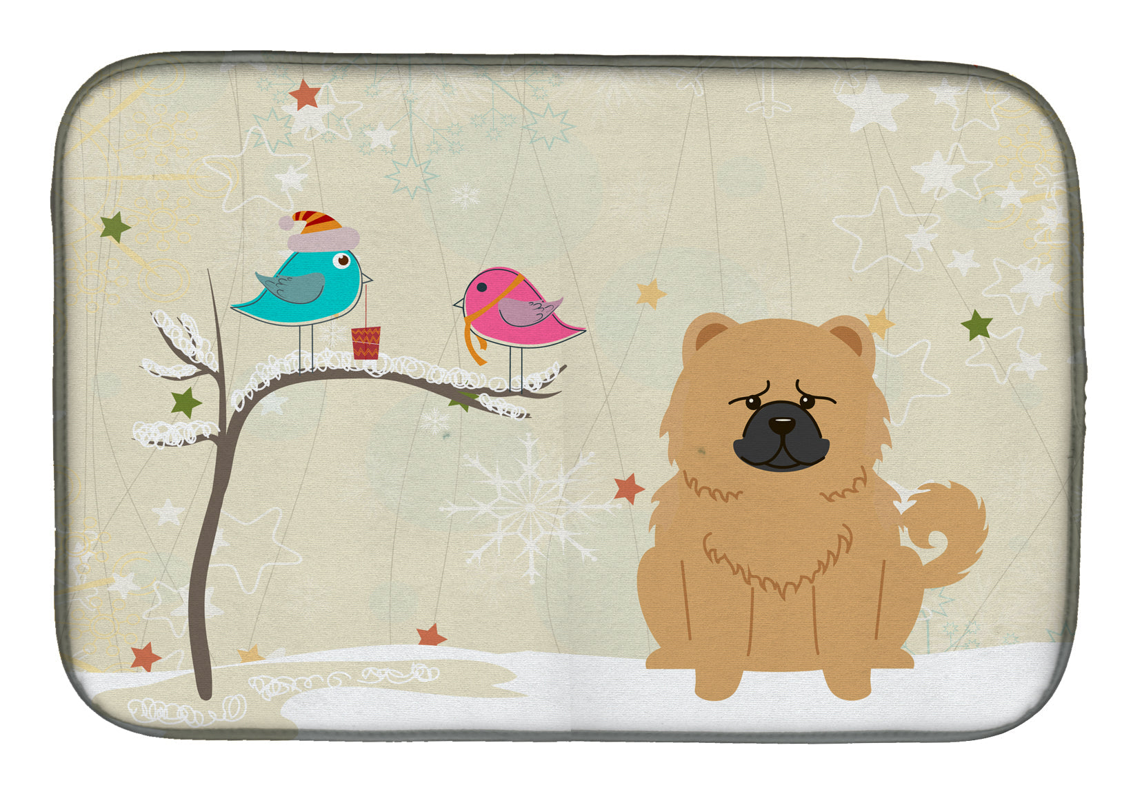 Christmas Presents between Friends Chow Chow - Cream Dish Drying Mat Absorbent Dish Drying Mat Pad for Kitchen Counter Dish Drainer Mat for Countertop, 14 x 21", Multicolor