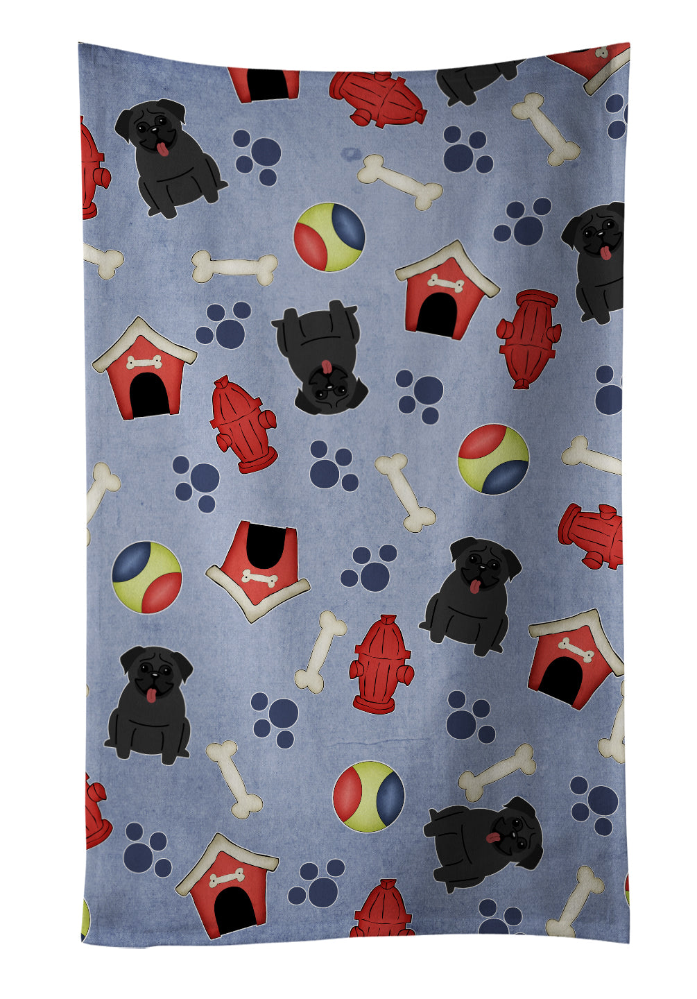 Dog House Collection Pug Black Kitchen Towel Velour Plush Front and Cotton Loop Back Machine Washable