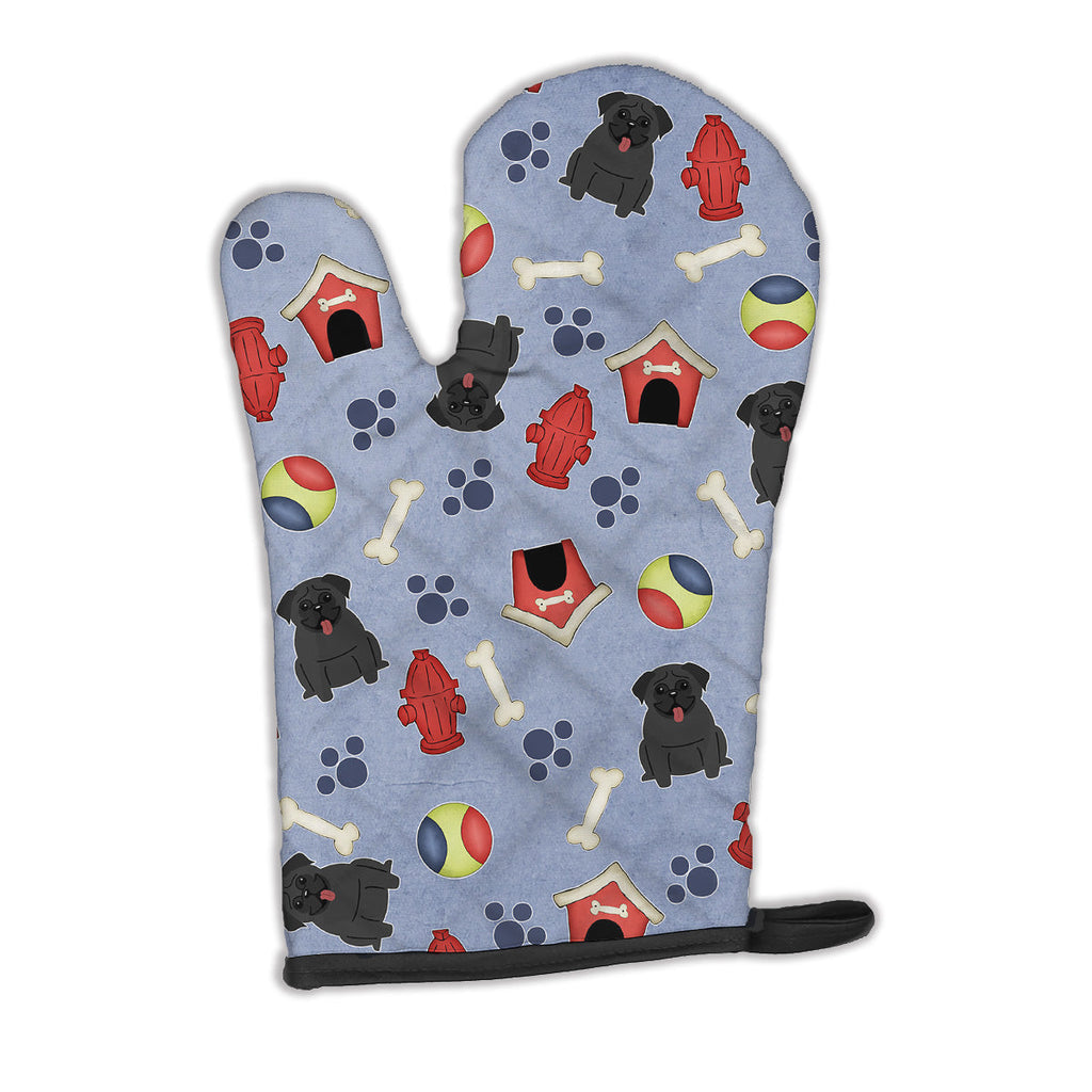 Dog House Collection Pug Black Oven Mitt Heat Resistant Thick Oven Mitt for Hot Pans and Oven, Kitchen Mitt Protect Hands, Cooking Baking Glove