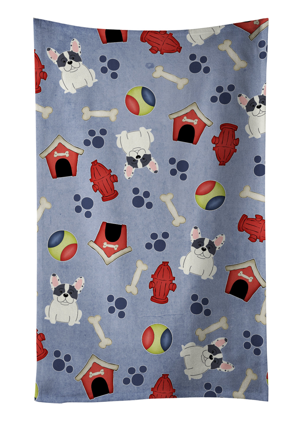 Dog House Collection French Bulldog Piebald Kitchen Towel Velour Plush Front and Cotton Loop Back Machine Washable