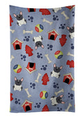 Dog House Collection French Bulldog Black White Kitchen Towel Velour Plush Front and Cotton Loop Back Machine Washable