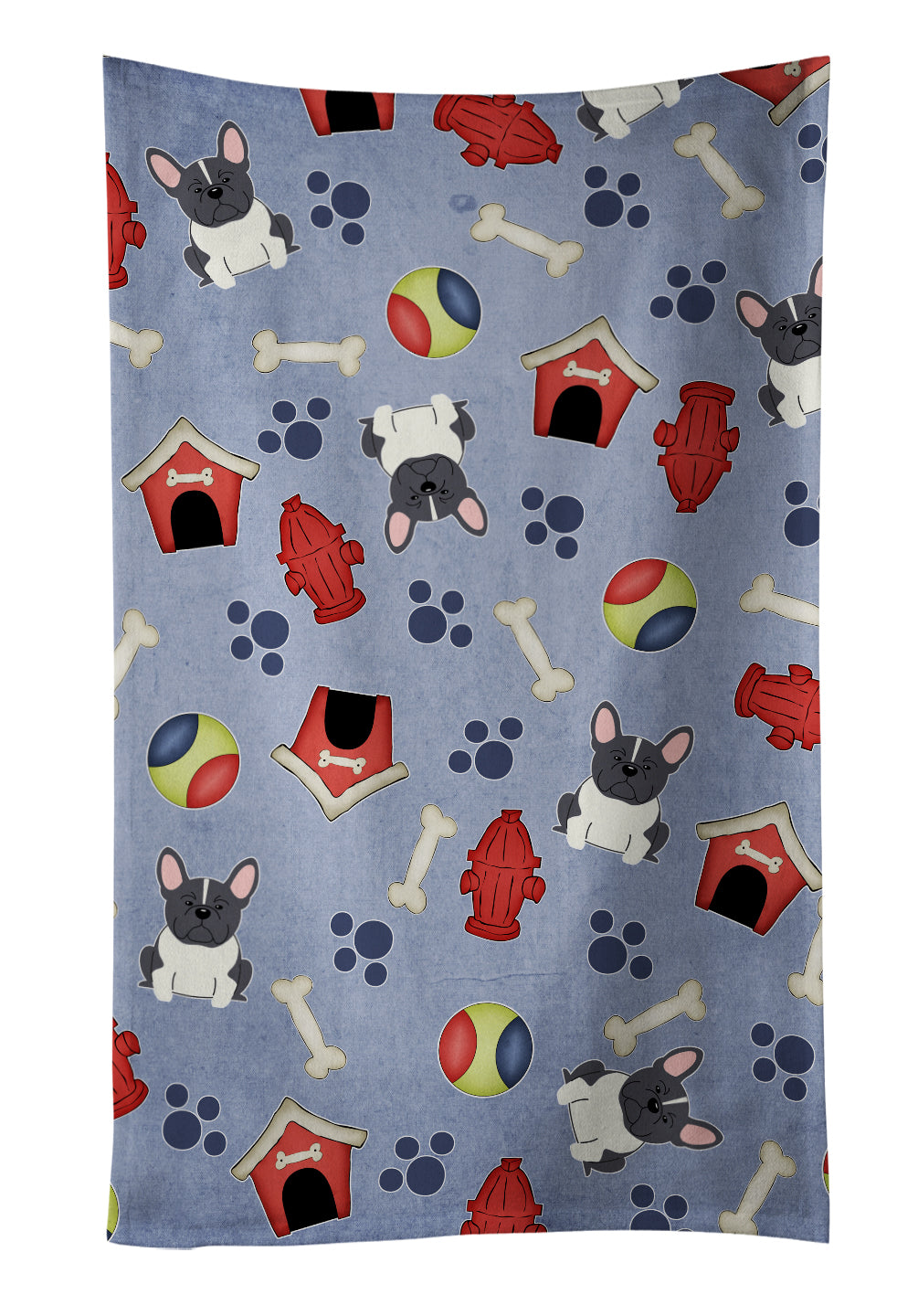 Dog House Collection French Bulldog Black White Kitchen Towel Velour Plush Front and Cotton Loop Back Machine Washable