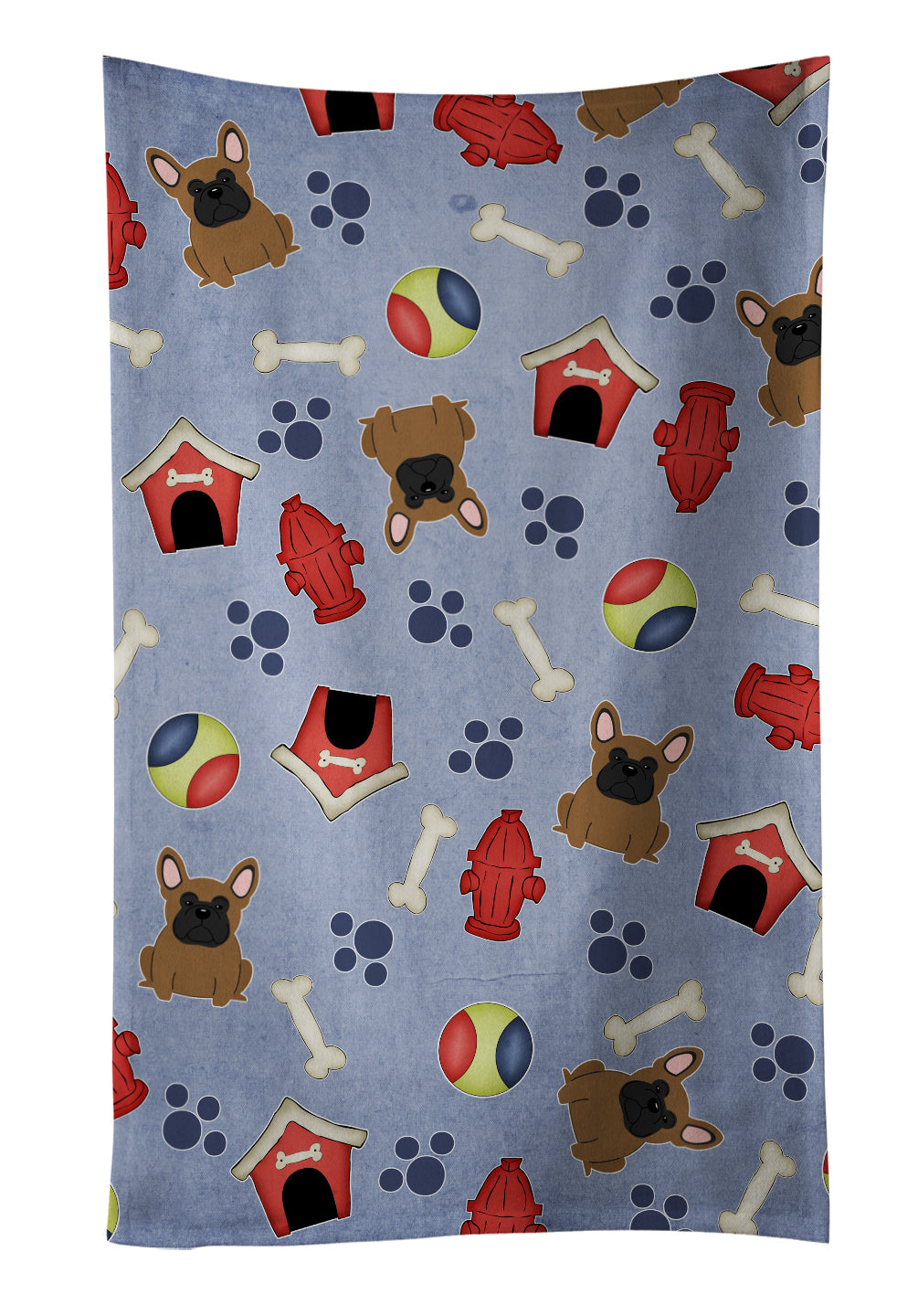 Dog House Collection French Bulldog Brown Kitchen Towel Velour Plush Front and Cotton Loop Back Machine Washable
