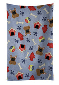 Dog House Collection French Bulldog Brown Kitchen Towel Velour Plush Front and Cotton Loop Back Machine Washable