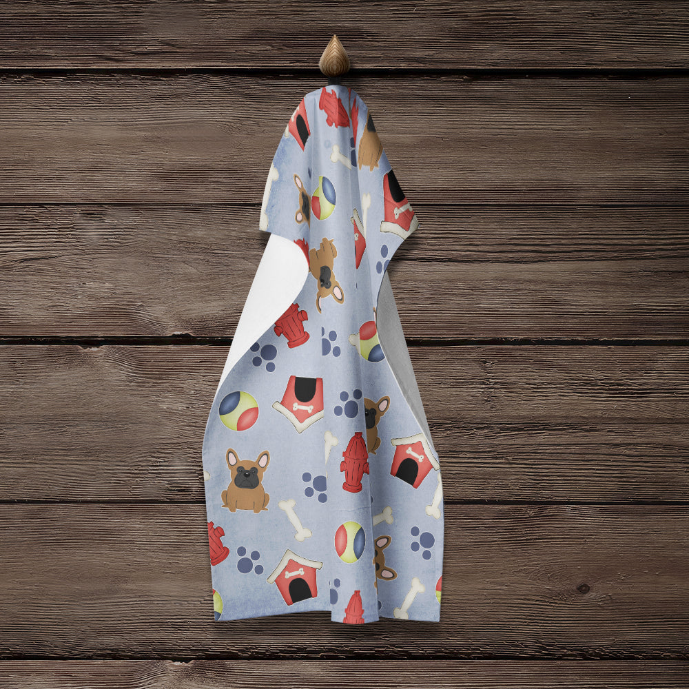 Dog House Collection French Bulldog Brown Kitchen Towel Velour Plush Front and Cotton Loop Back Machine Washable