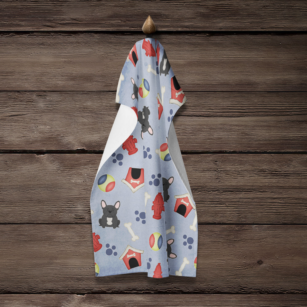 Dog House Collection French Bulldog Black Kitchen Towel Velour Plush Front and Cotton Loop Back Machine Washable