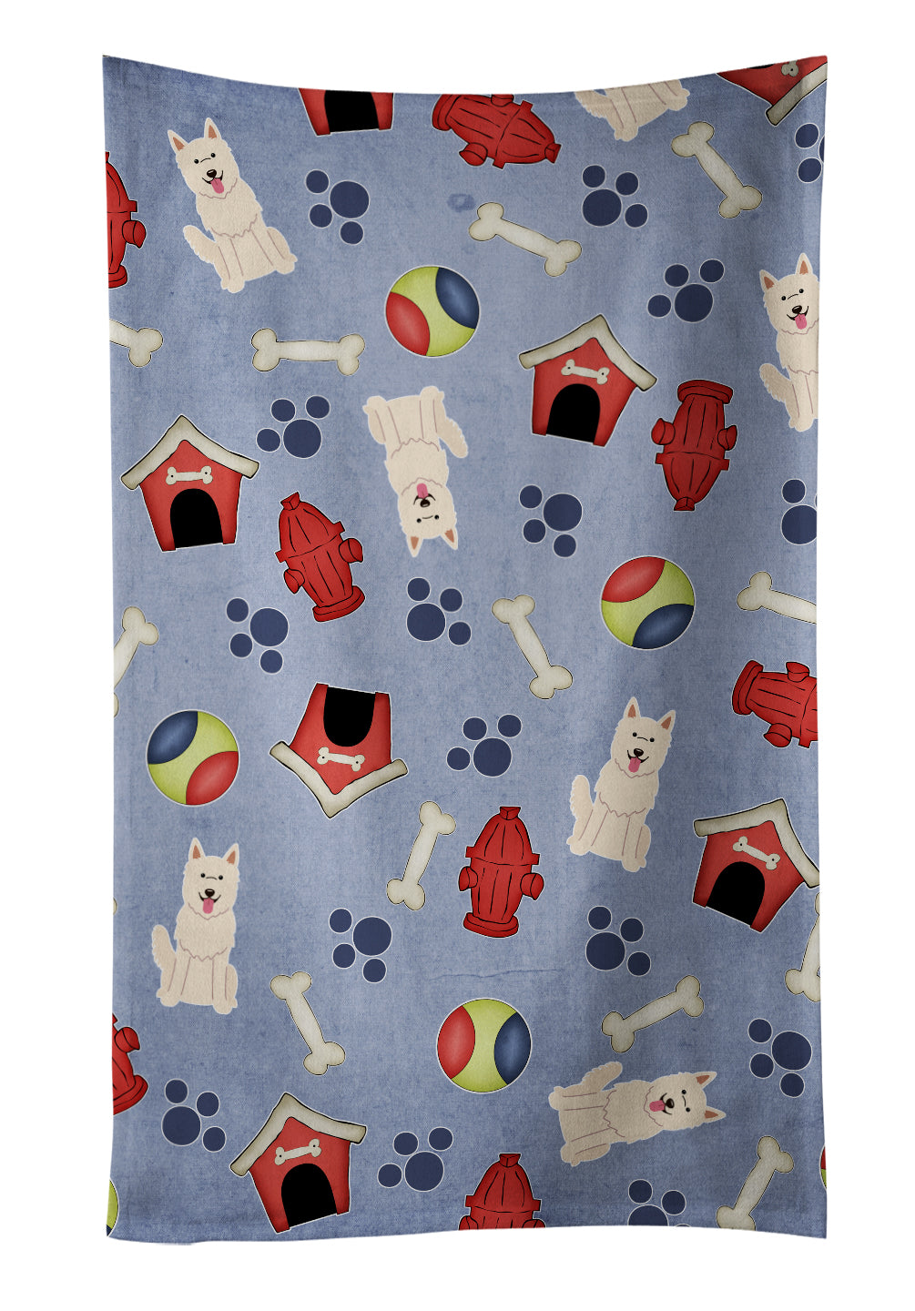 Dog House Collection White German Shepherd Kitchen Towel Velour Plush Front and Cotton Loop Back Machine Washable