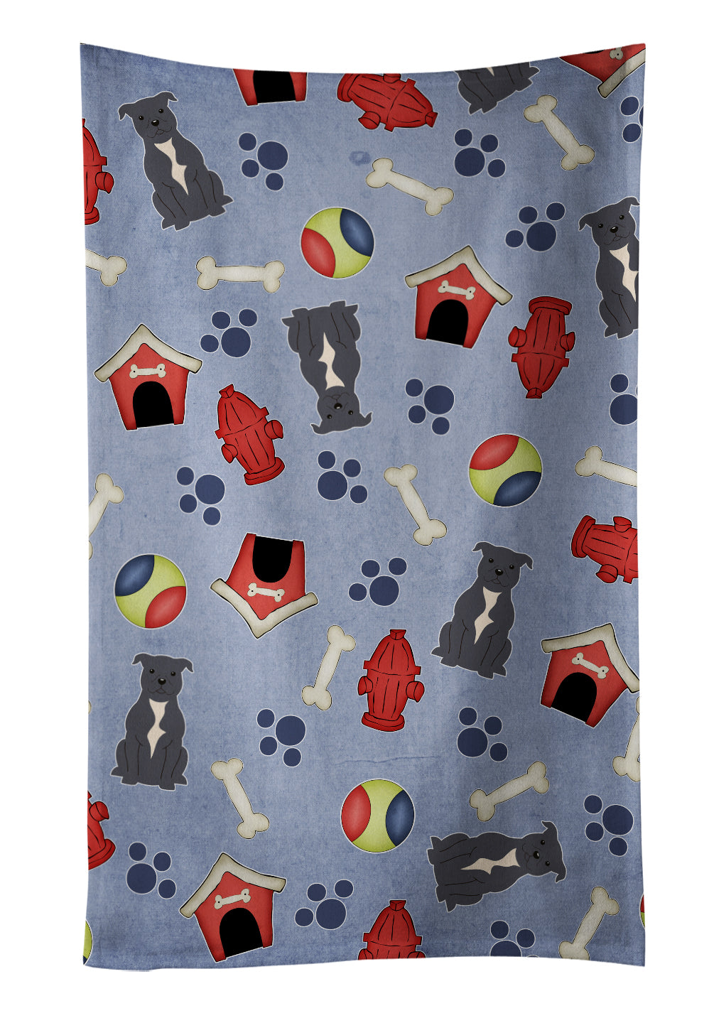 Dog House Collection Staffordshire Bull Terrier Blue Kitchen Towel Velour Plush Front and Cotton Loop Back Machine Washable