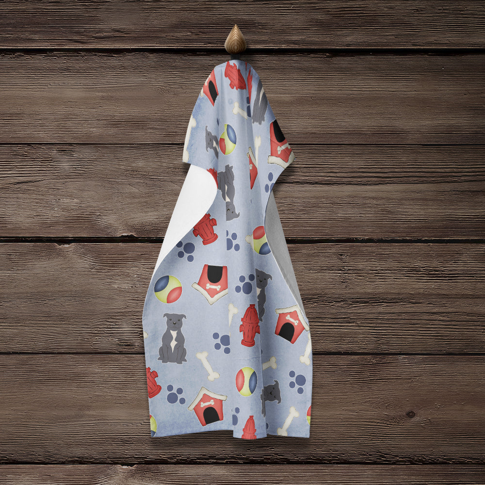 Dog House Collection Staffordshire Bull Terrier Blue Kitchen Towel Velour Plush Front and Cotton Loop Back Machine Washable