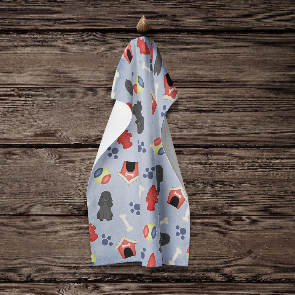 Dog House Collection Poodle Black Kitchen Towel Velour Plush Front and Cotton Loop Back Machine Washable