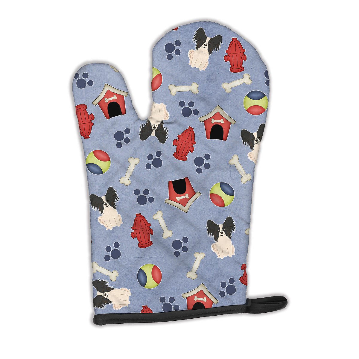 Dog House Collection Papillon Black White Oven Mitt Heat Resistant Thick Oven Mitt for Hot Pans and Oven, Kitchen Mitt Protect Hands, Cooking Baking Glove