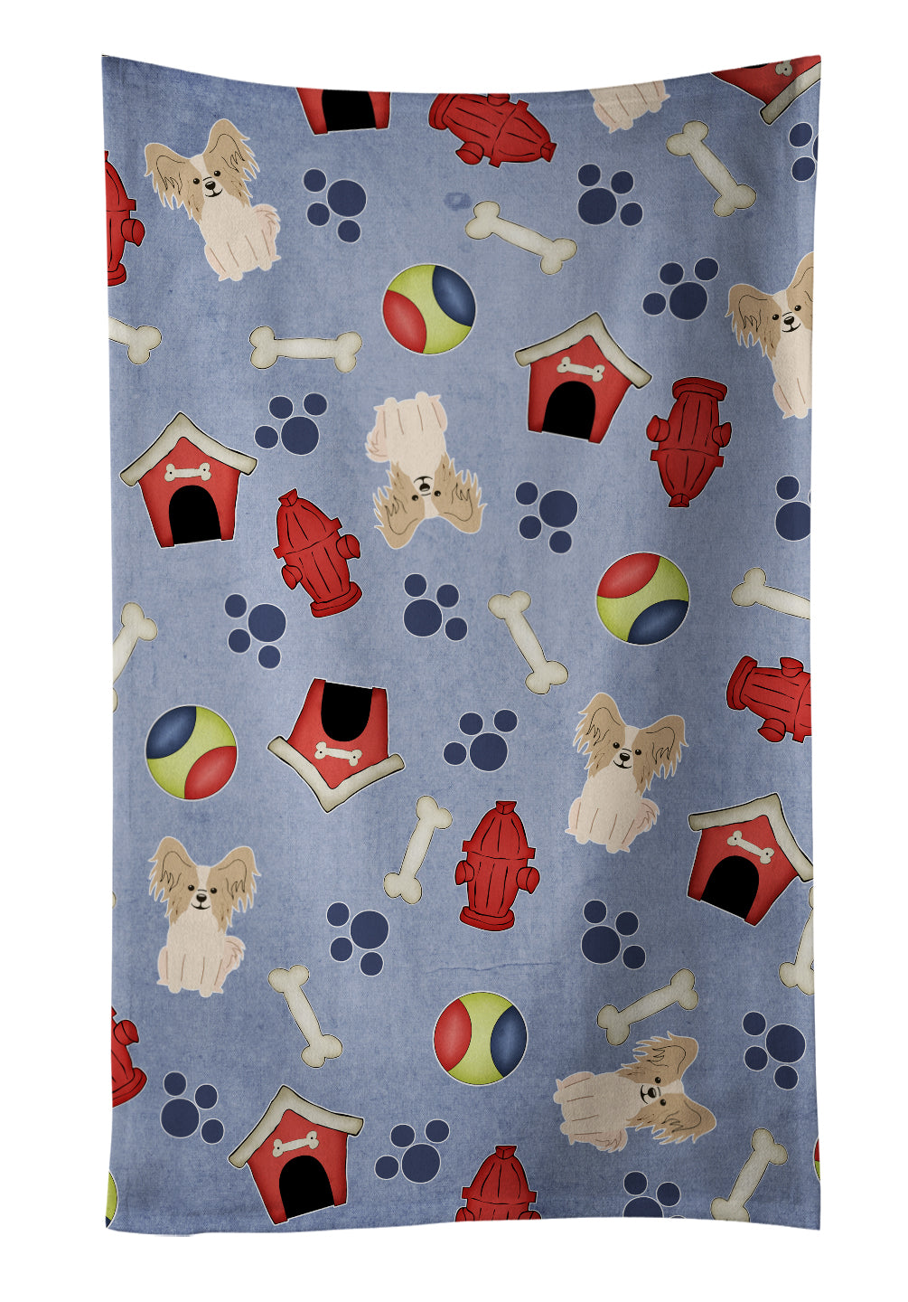 Dog House Collection Papillon Sable White Kitchen Towel Velour Plush Front and Cotton Loop Back Machine Washable