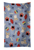 Dog House Collection Papillon Sable White Kitchen Towel Velour Plush Front and Cotton Loop Back Machine Washable