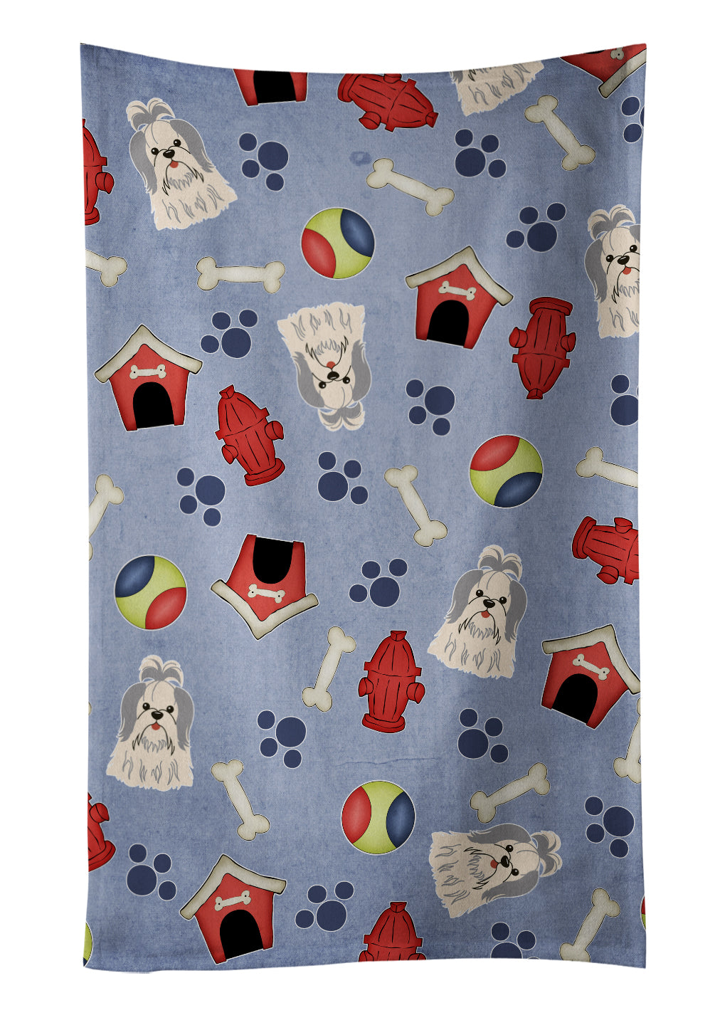 Dog House Collection Shih Tzu Silver White Kitchen Towel Velour Plush Front and Cotton Loop Back Machine Washable