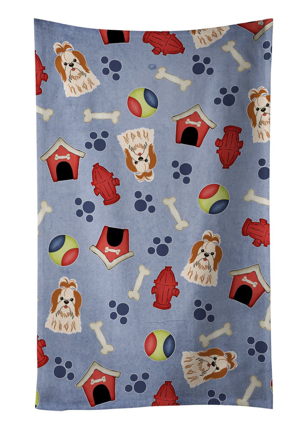 Dog House Collection Shih Tzu Red White Kitchen Towel Velour Plush Front and Cotton Loop Back Machine Washable