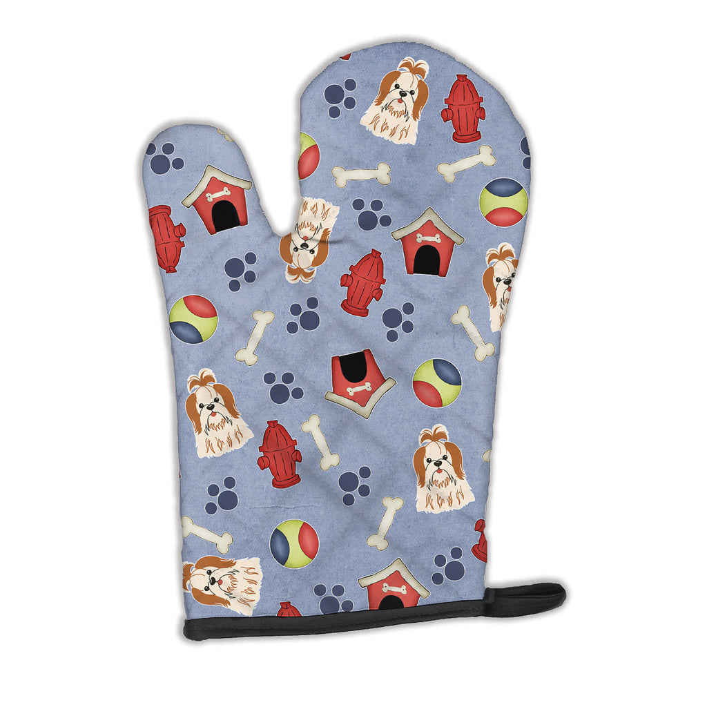Dog House Collection Shih Tzu Red White Oven Mitt Heat Resistant Thick Oven Mitt for Hot Pans and Oven, Kitchen Mitt Protect Hands, Cooking Baking Glove