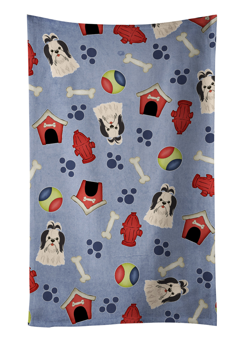 Dog House Collection Shih Tzu Black White Kitchen Towel Velour Plush Front and Cotton Loop Back Machine Washable