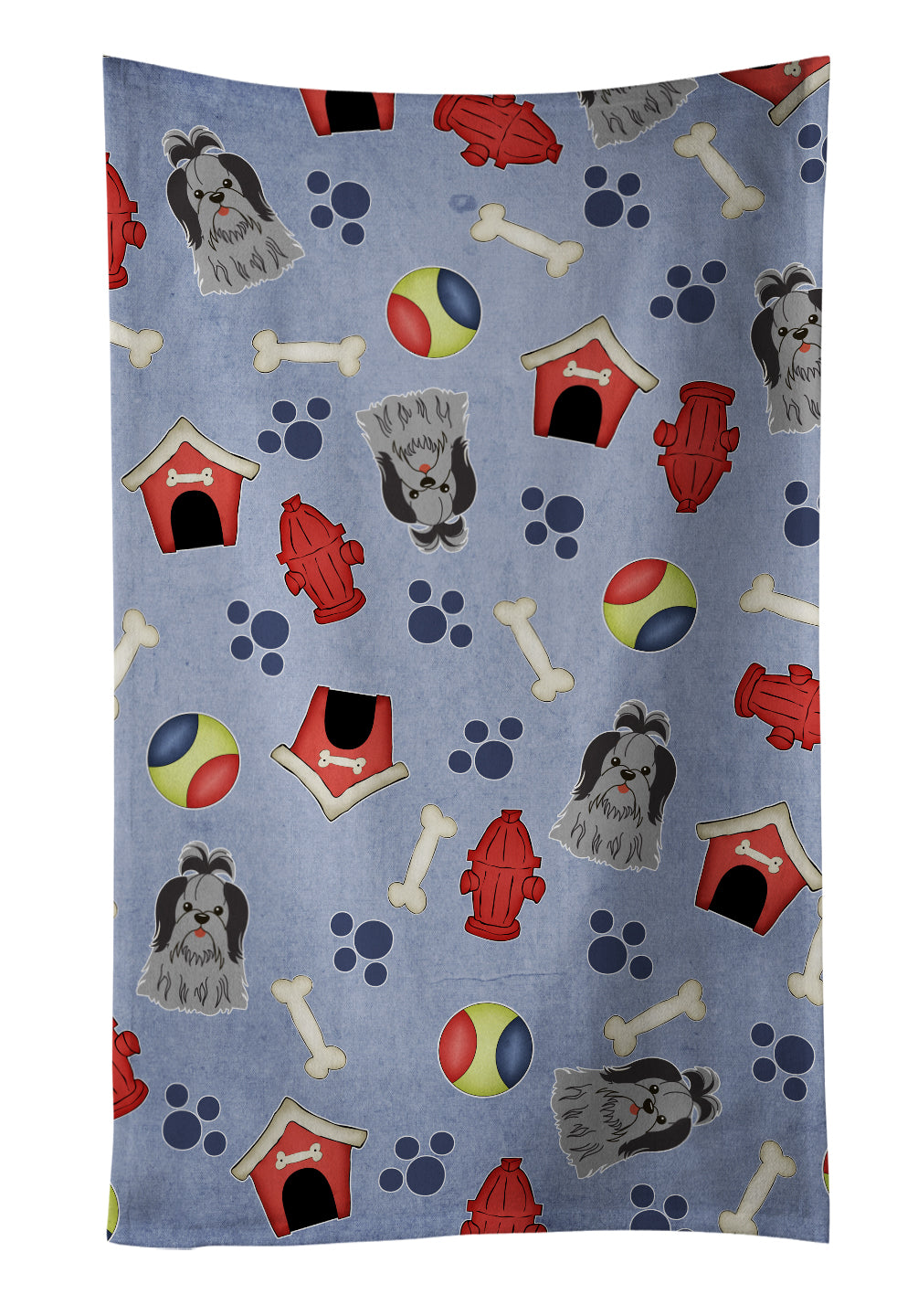 Dog House Collection Shih Tzu Black Silver Kitchen Towel Velour Plush Front and Cotton Loop Back Machine Washable
