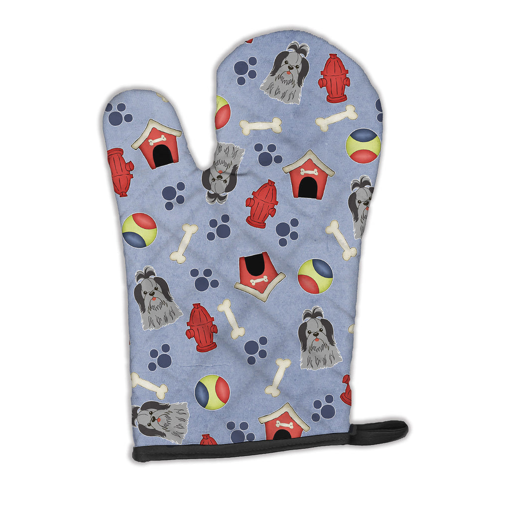 Dog House Collection Shih Tzu Black Silver Oven Mitt Heat Resistant Thick Oven Mitt for Hot Pans and Oven, Kitchen Mitt Protect Hands, Cooking Baking Glove