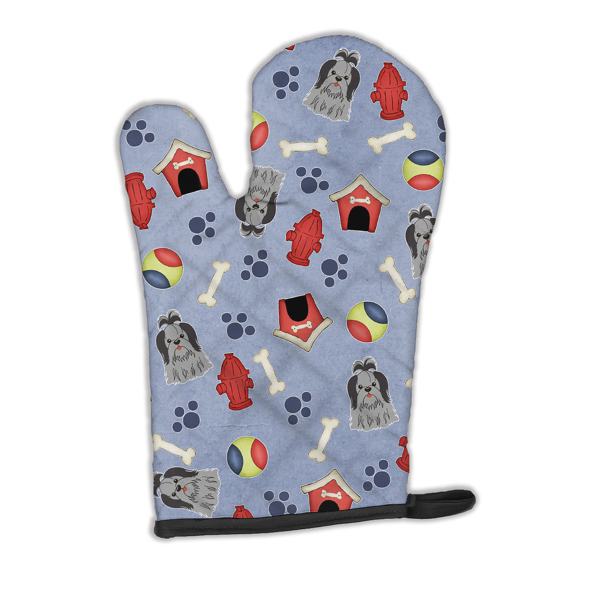 Dog House Collection Shih Tzu Black Silver Oven Mitt Heat Resistant Thick Oven Mitt for Hot Pans and Oven, Kitchen Mitt Protect Hands, Cooking Baking Glove