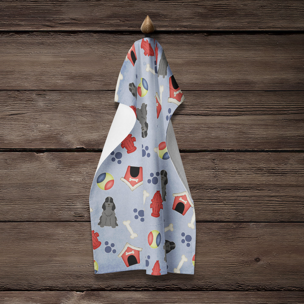 Dog House Collection Cocker Spaniel Black Kitchen Towel Velour Plush Front and Cotton Loop Back Machine Washable